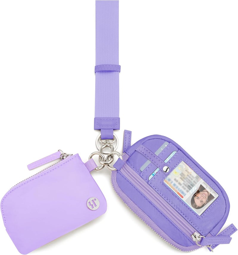 Sunpour Store Nylon Wallet Wristlet for Women,RFID Wallet Keychain Women,Small Wallets Woman with Wristlet,Coin Purse & Wrist Strap for Travel (Light＆Dark Purple) - Image 1